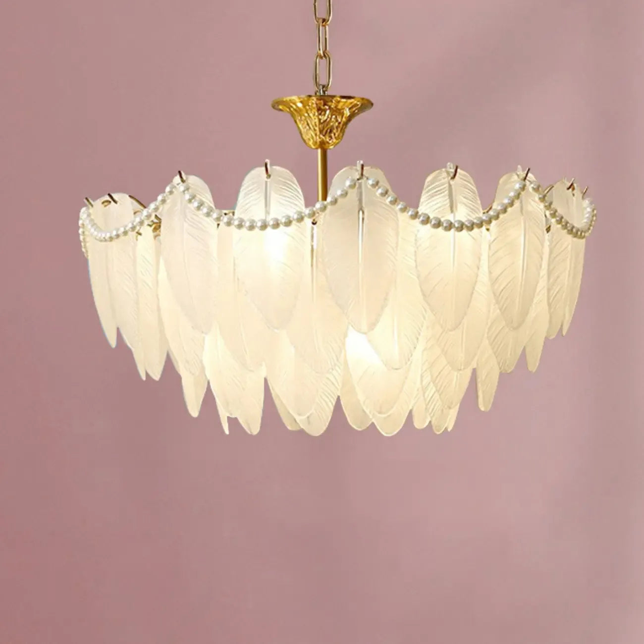 Lustre vintage en cristal avec abat-jour en plumes de verre