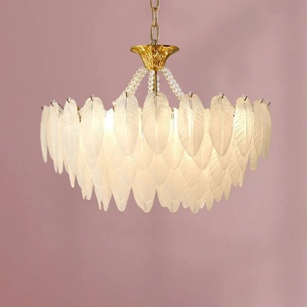Lustre vintage en cristal avec abat-jour en plumes de verre