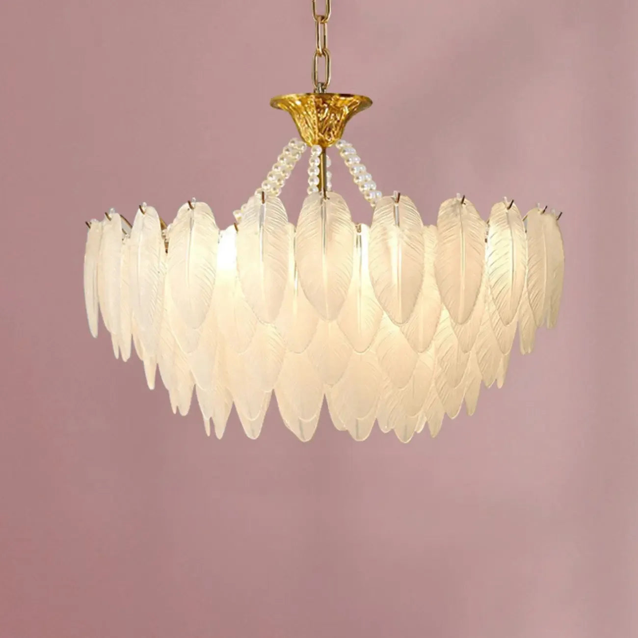 Lustre vintage en cristal avec abat-jour en plumes de verre