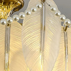 Lustre vintage en cristal avec abat-jour en plumes de verre