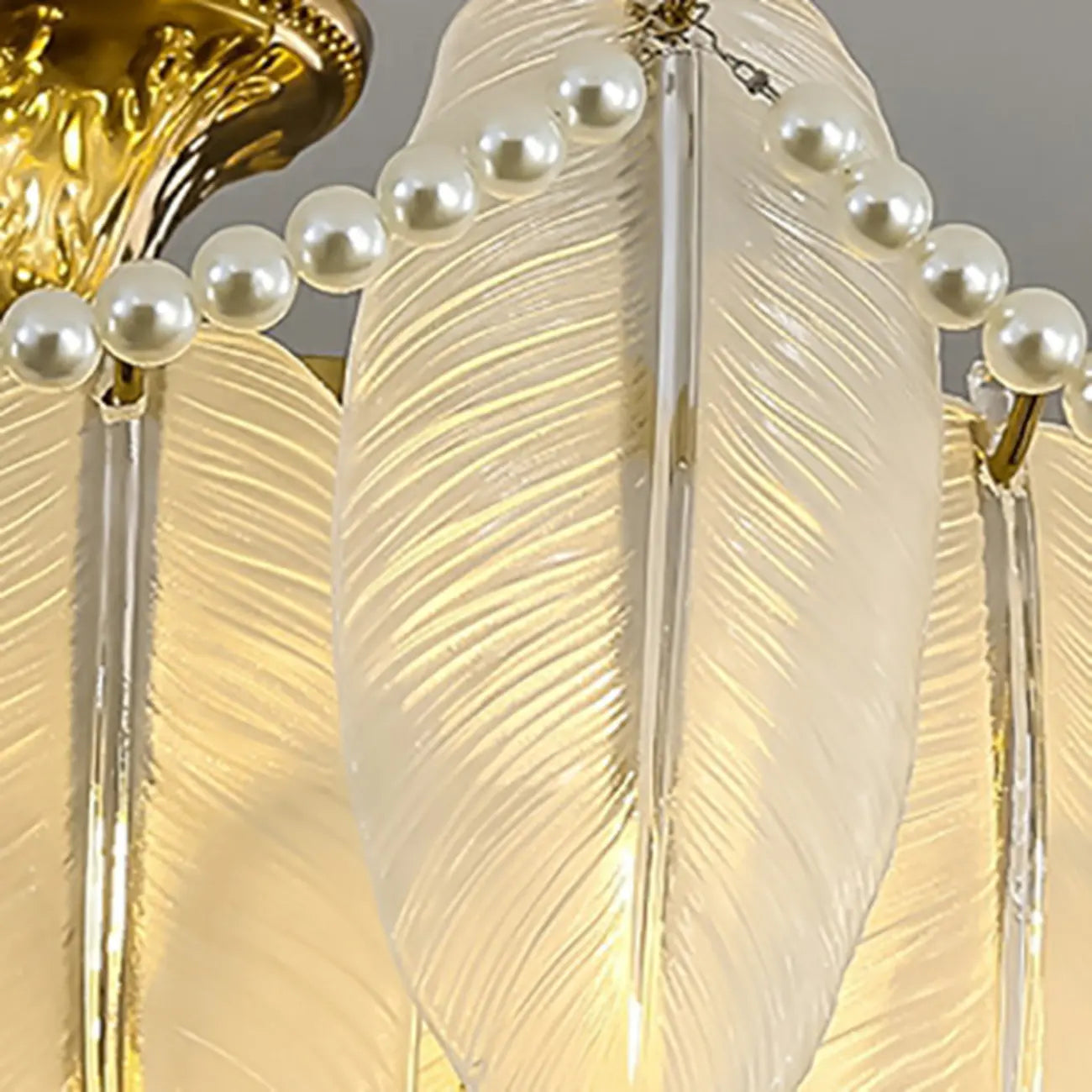 Lustre vintage en cristal avec abat-jour en plumes de verre