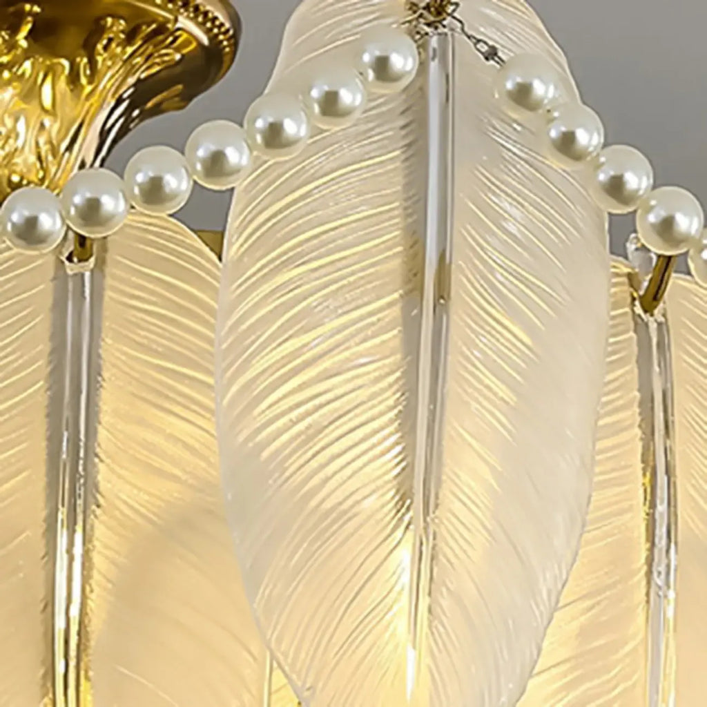 Lustre vintage en cristal avec abat-jour en plumes de verre