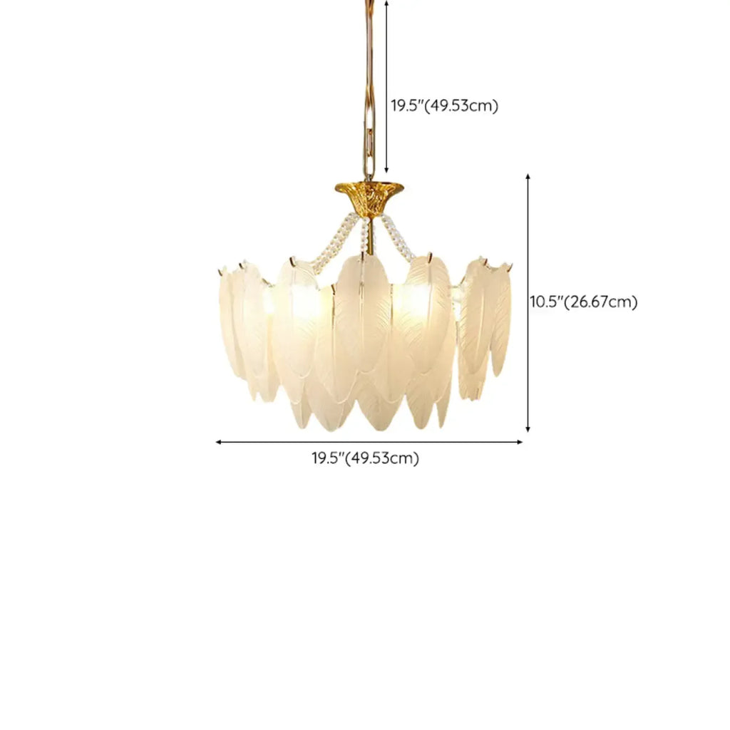 Lustre vintage en cristal avec abat-jour en plumes de verre