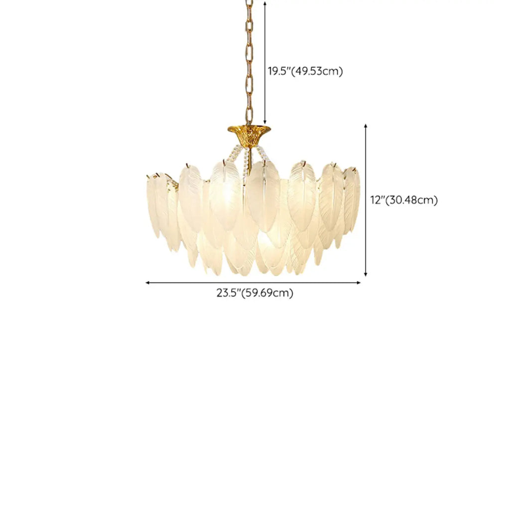 Lustre vintage en cristal avec abat-jour en plumes de verre