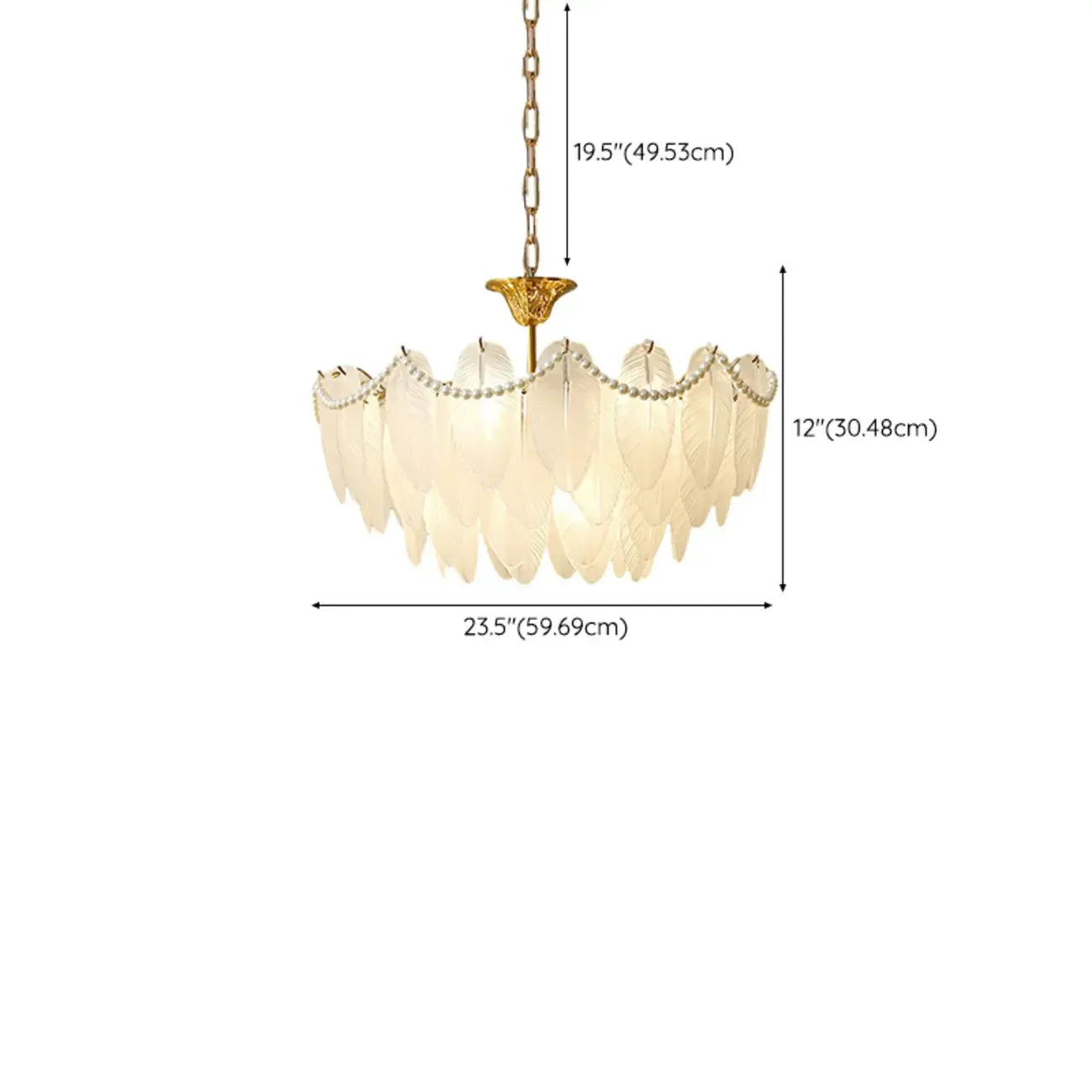 Lustre vintage en cristal avec abat-jour en plumes de verre