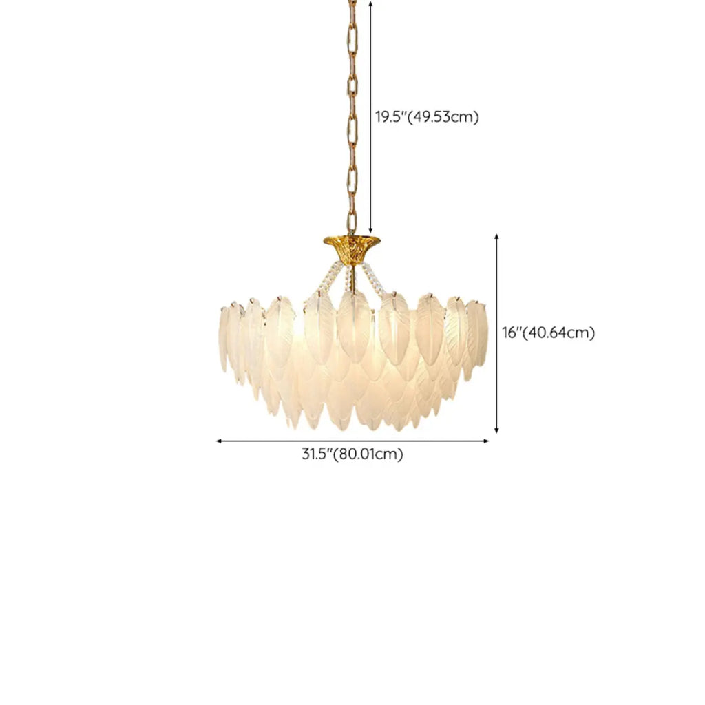 Lustre vintage en cristal avec abat-jour en plumes de verre