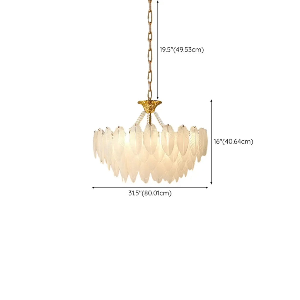 Lustre vintage en cristal avec abat-jour en plumes de verre