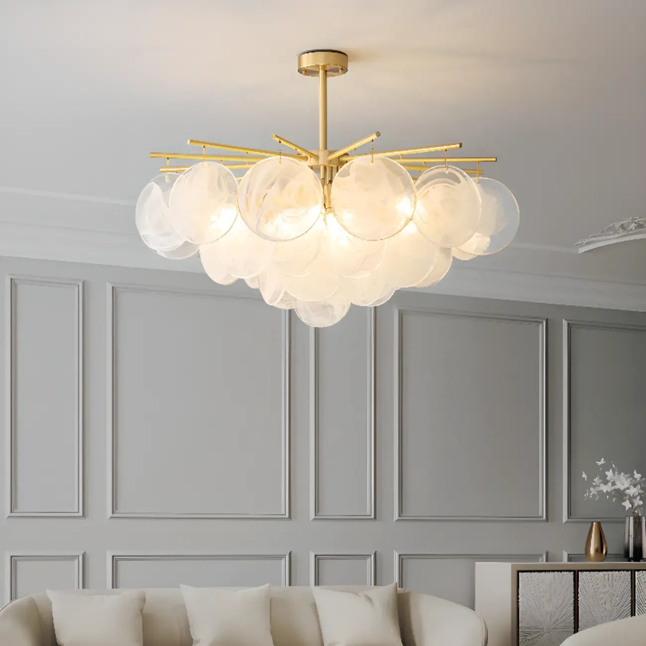 Lustre moderne à 3 niveaux en verre nuageux pour salon