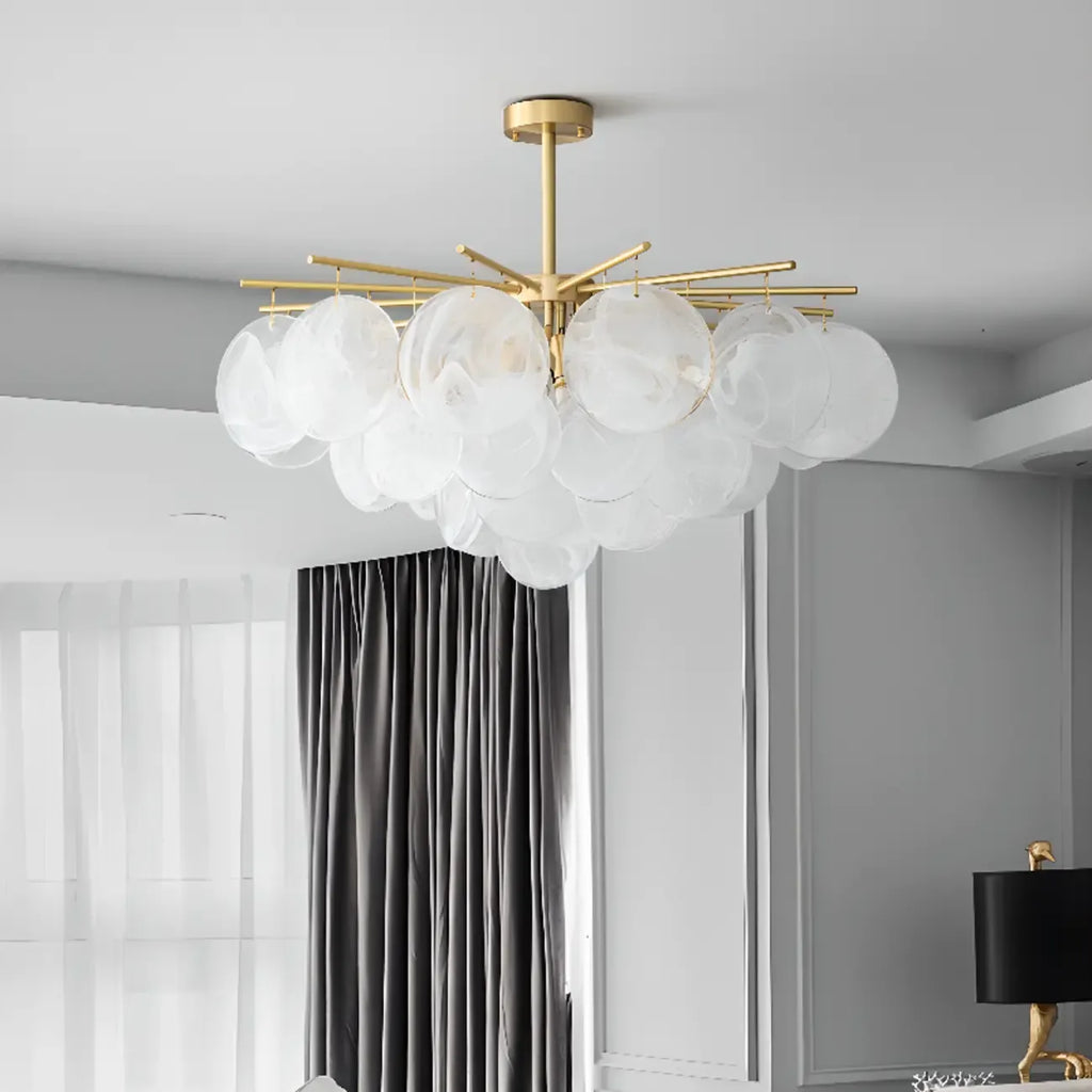 Lustre moderne à 3 niveaux en verre nuageux pour salon