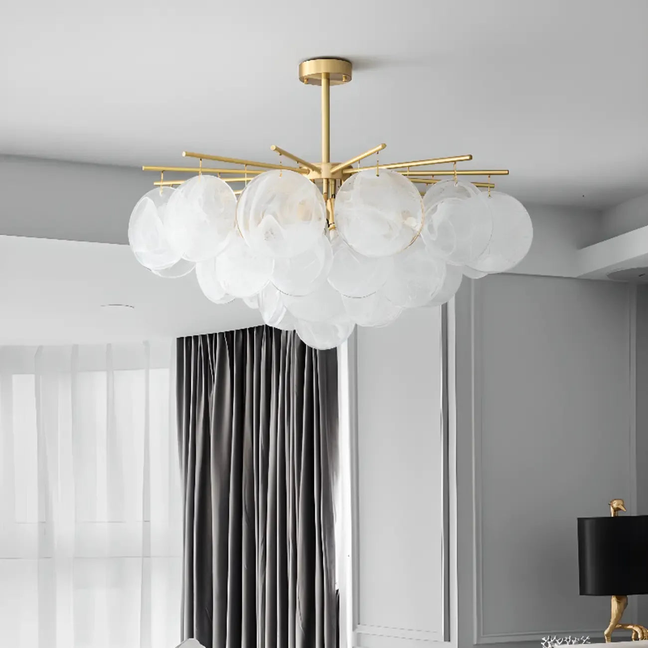 Lustre moderne à 3 niveaux en verre nuageux pour salon