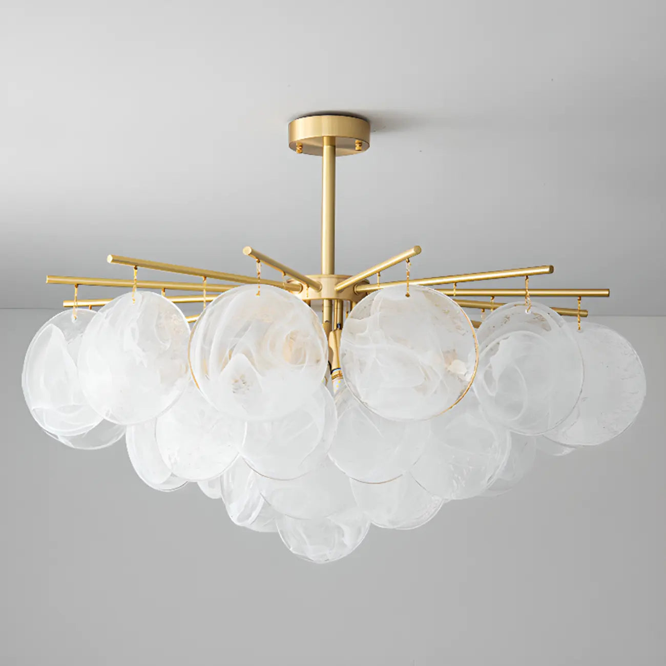 Lustre moderne à 3 niveaux en verre nuageux pour salon