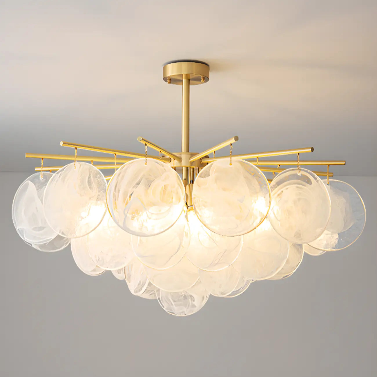 Lustre moderne à 3 niveaux en verre nuageux pour salon