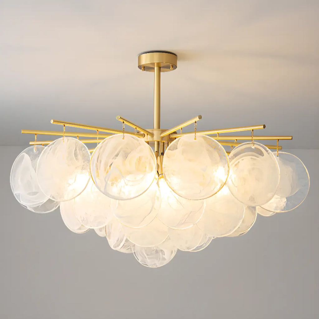 Lustre moderne à 3 niveaux en verre nuageux pour salon