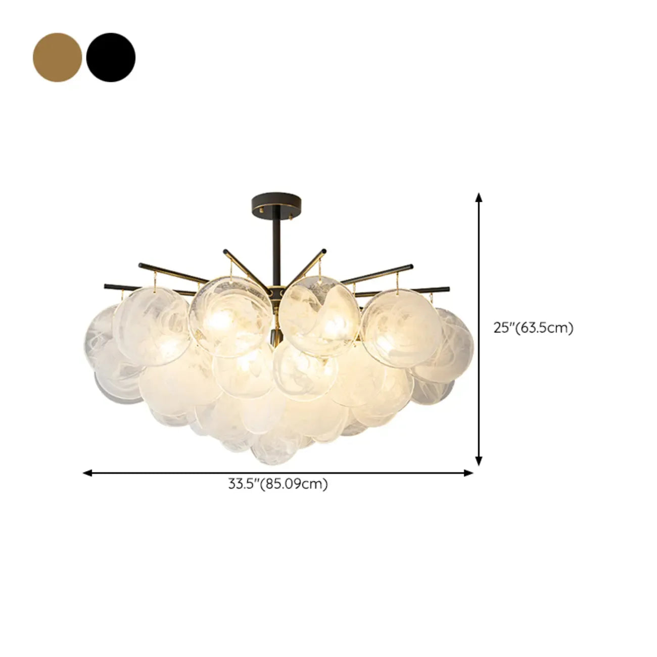 Lustre moderne à 3 niveaux en verre nuageux pour salon