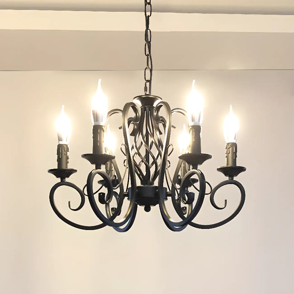 Lampadario vintage a 6 luci in ferro nero per un fascino semplice