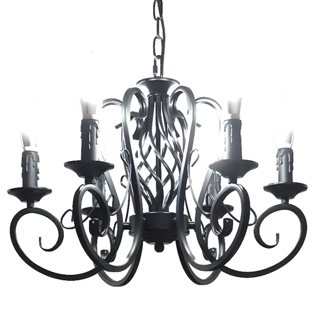 Lampadario vintage a 6 luci in ferro nero per un fascino semplice
