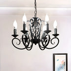 Lampadario vintage a 6 luci in ferro nero per un fascino semplice