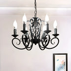 Lampadario vintage a 6 luci in ferro nero per un fascino semplice