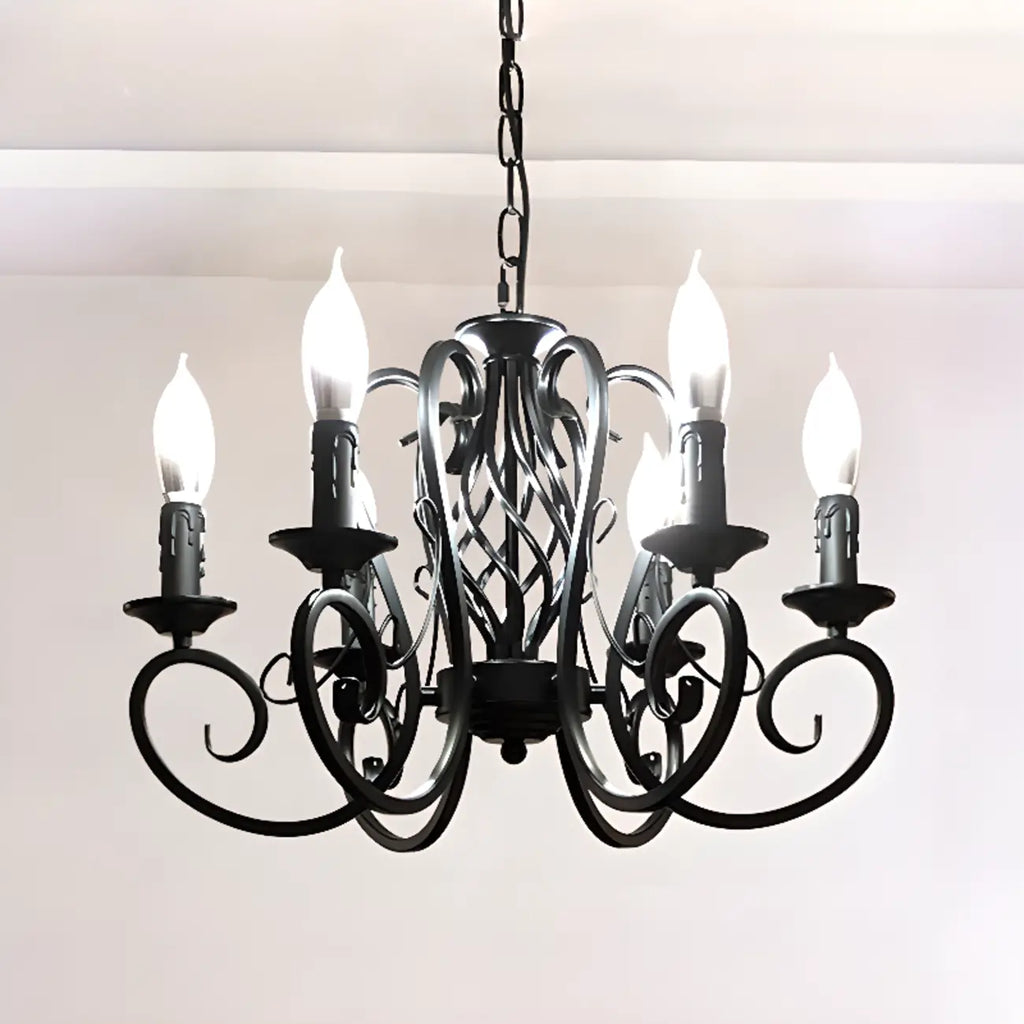 Lampadario vintage a 6 luci in ferro nero per un fascino semplice