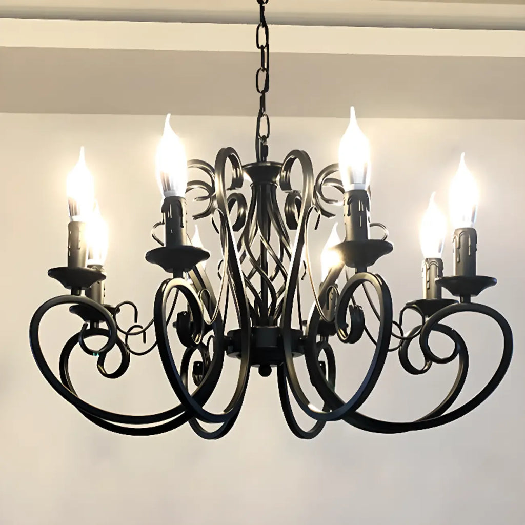 Lampadario vintage a 6 luci in ferro nero per un fascino semplice