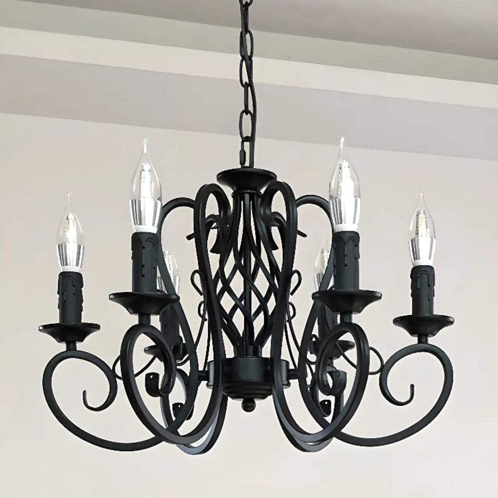 Lampadario vintage a 6 luci in ferro nero per un fascino semplice