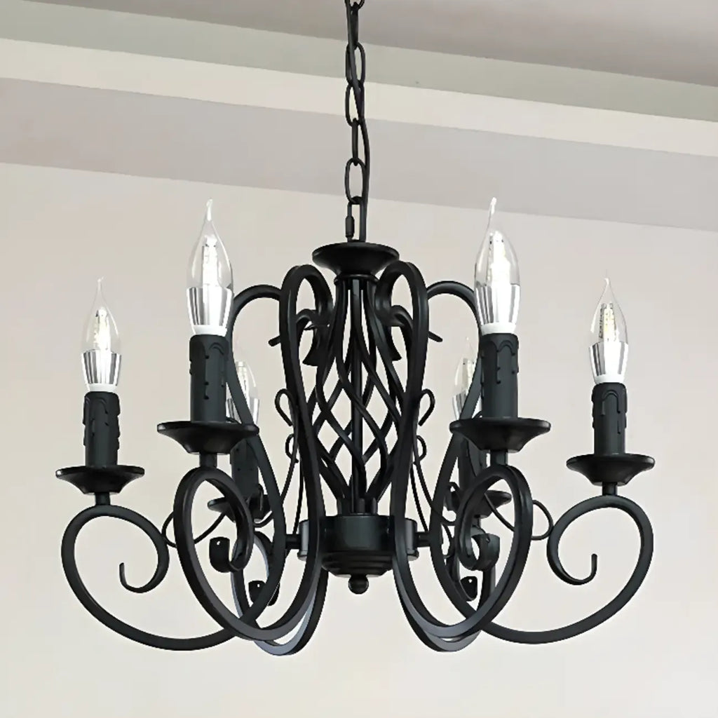Lampadario vintage a 6 luci in ferro nero per un fascino semplice