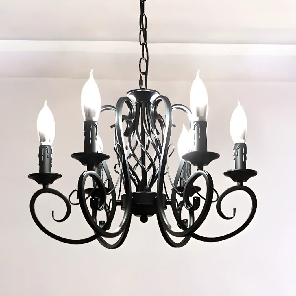 Lampadario vintage a 6 luci in ferro nero per un fascino semplice