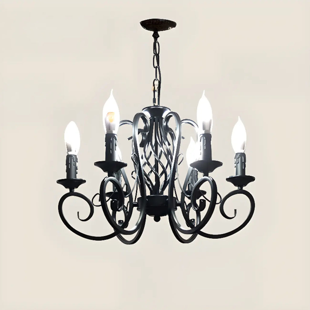 Lampadario vintage a 6 luci in ferro nero per un fascino semplice