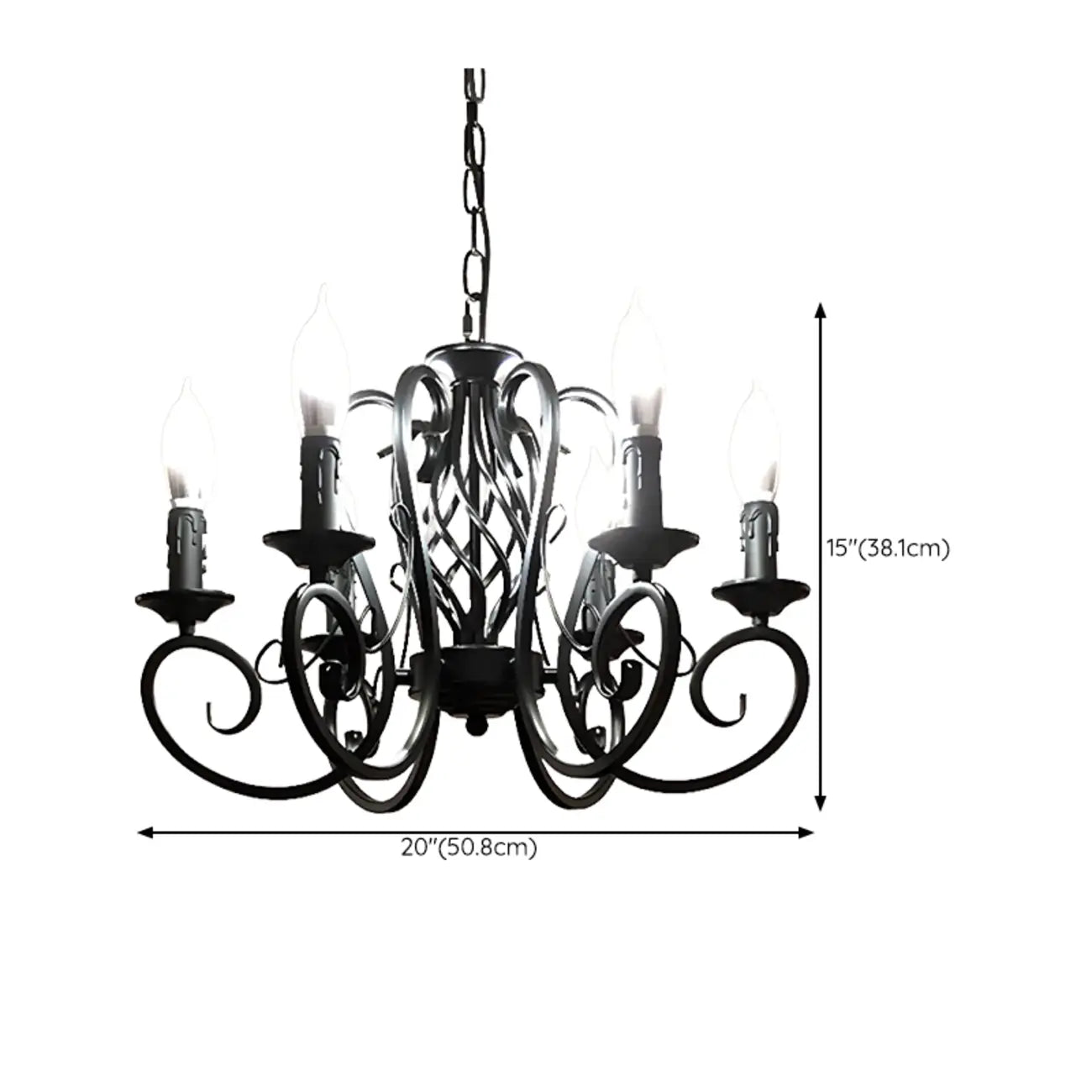 Lampadario vintage a 6 luci in ferro nero per un fascino semplice
