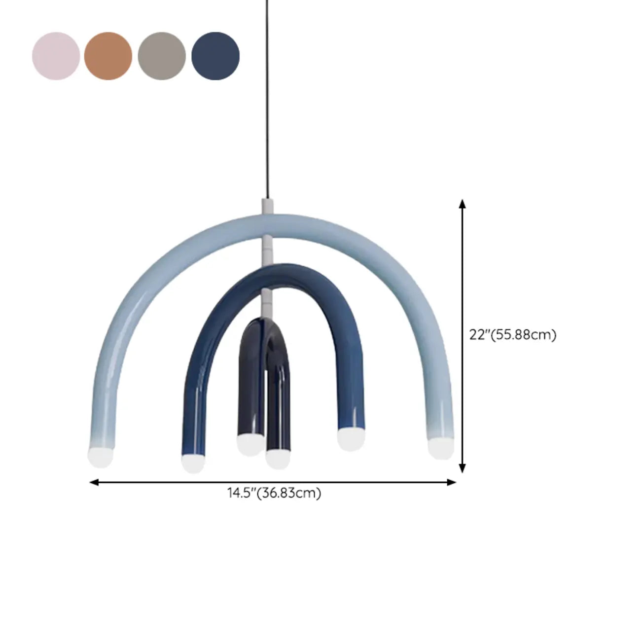 Lustre moderne à 6 lumières LED avec un design en forme d'arc-en-ciel