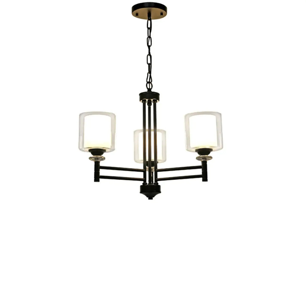 Lustre géométrique industriel en métal cylindrique et verre