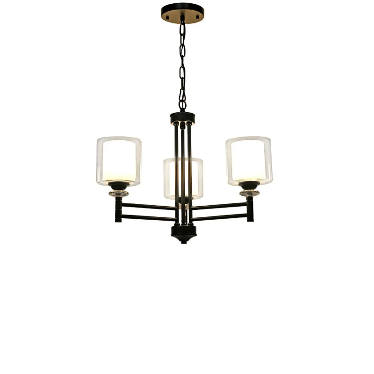 Lustre géométrique industriel en métal cylindrique et verre