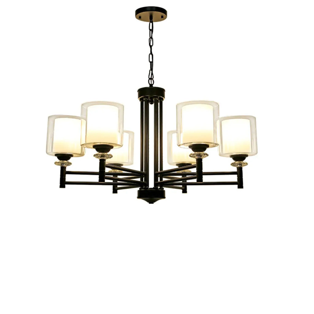 Lustre géométrique industriel en métal cylindrique et verre