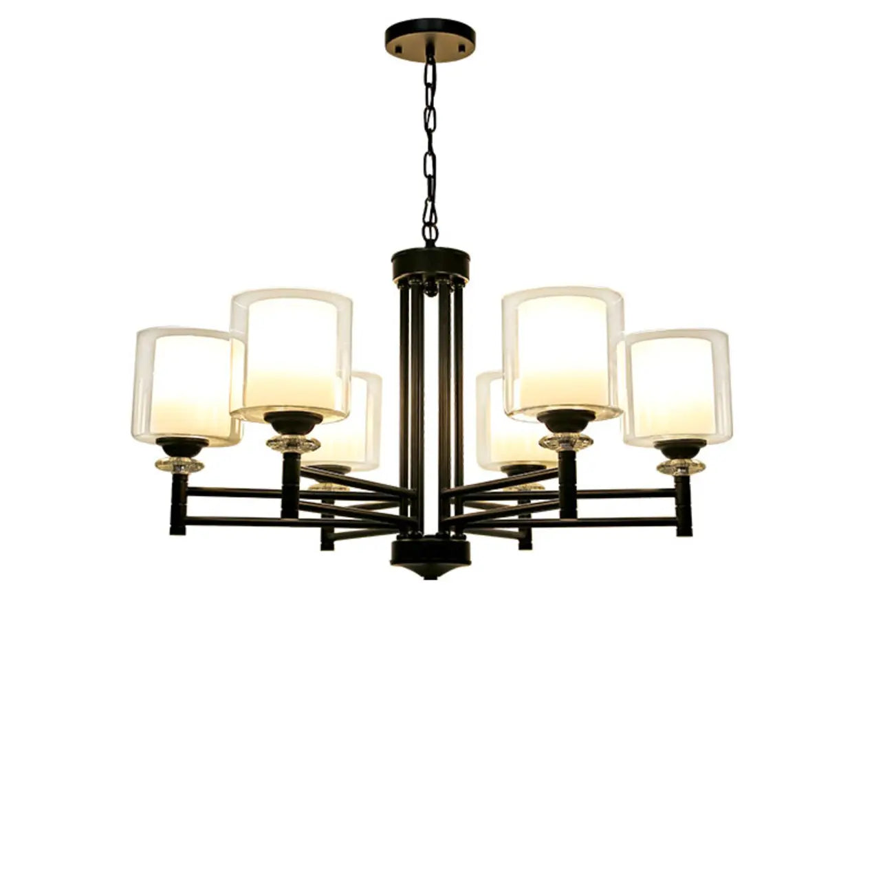 Lustre géométrique industriel en métal cylindrique et verre