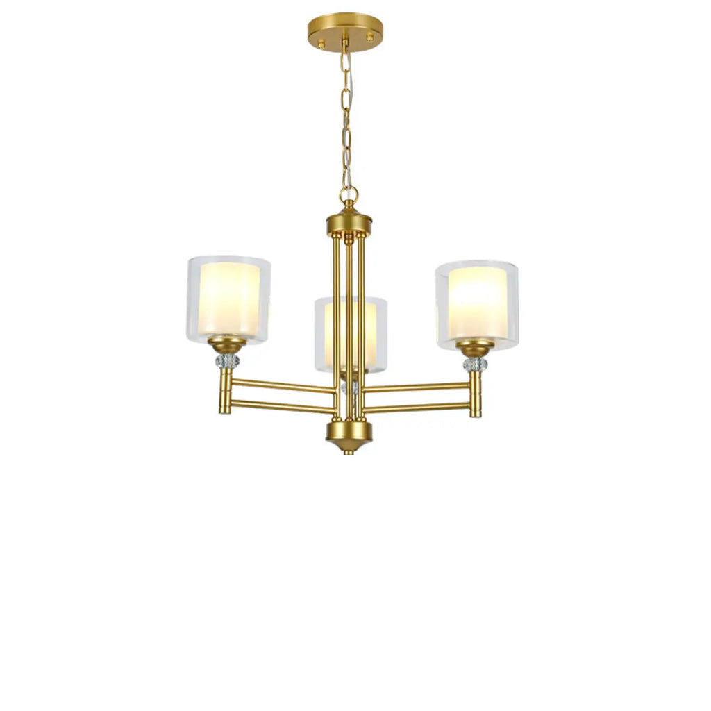 Lustre géométrique industriel en métal cylindrique et verre