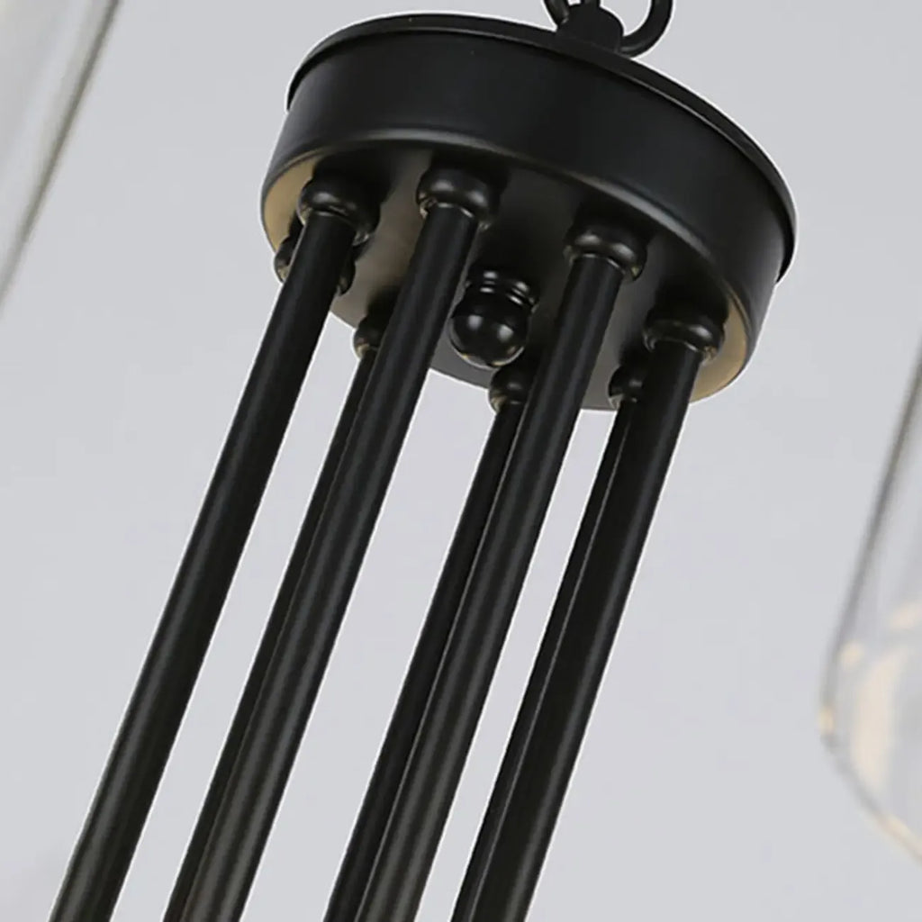 Lustre géométrique industriel en métal cylindrique et verre