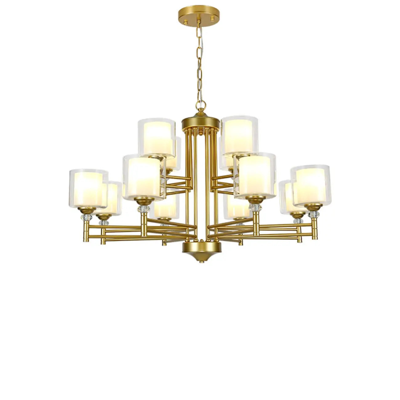 Lustre géométrique industriel en métal cylindrique et verre