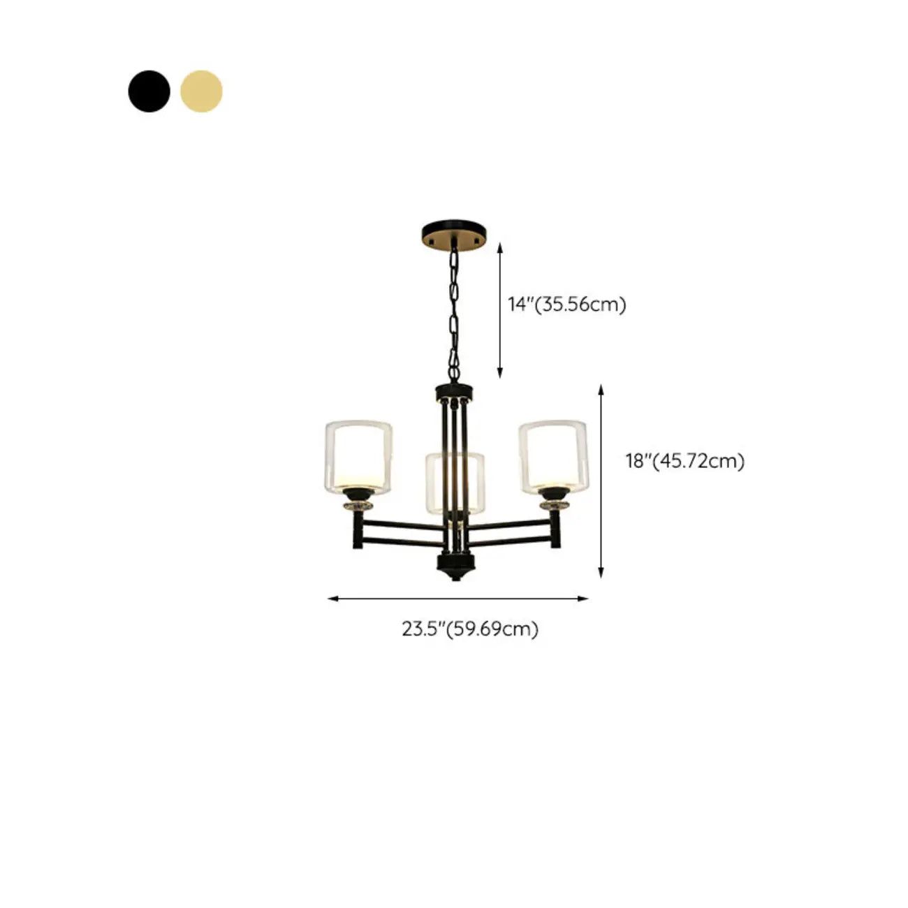 Lustre géométrique industriel en métal cylindrique et verre