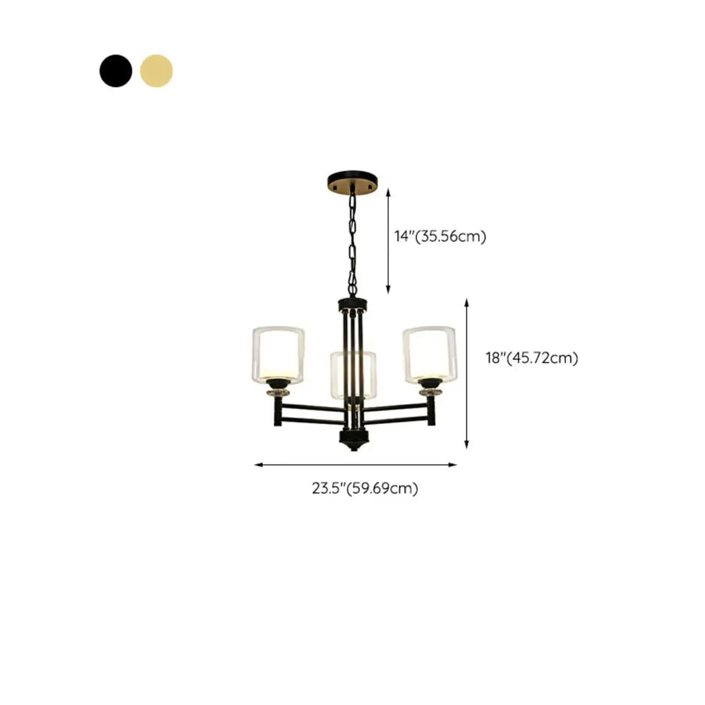 Lustre géométrique industriel en métal cylindrique et verre