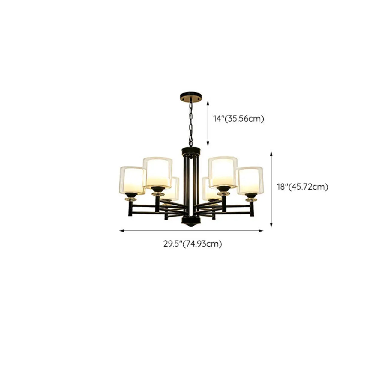 Lustre géométrique industriel en métal cylindrique et verre