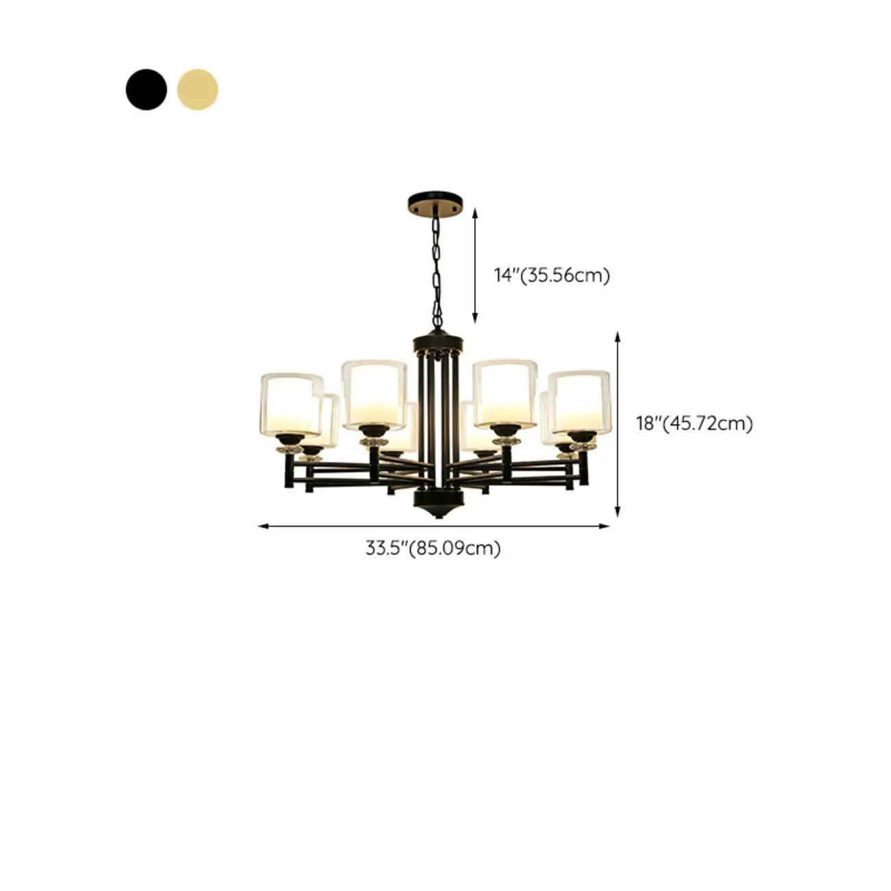Lustre géométrique industriel en métal cylindrique et verre