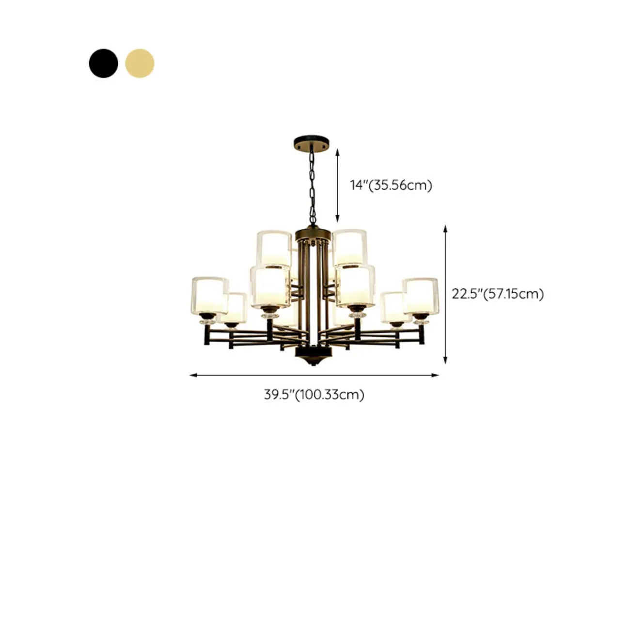 Lustre géométrique industriel en métal cylindrique et verre