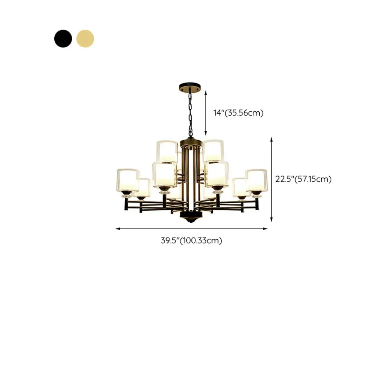 Lustre géométrique industriel en métal cylindrique et verre