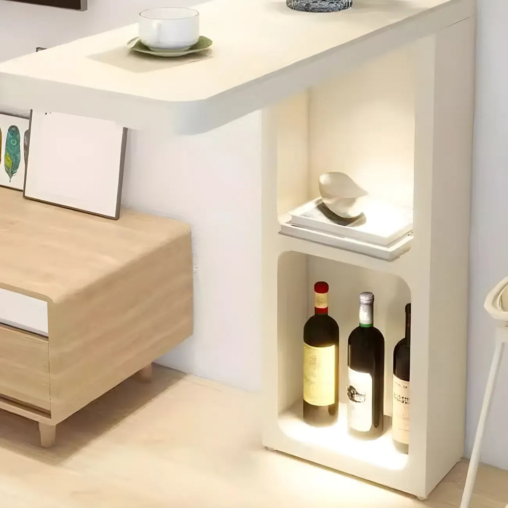 Table de bar blanche décorative avec étagères de rangement pour salon