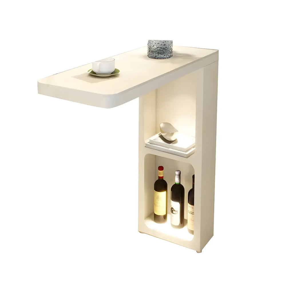 Table de bar blanche décorative avec étagères de rangement pour salon