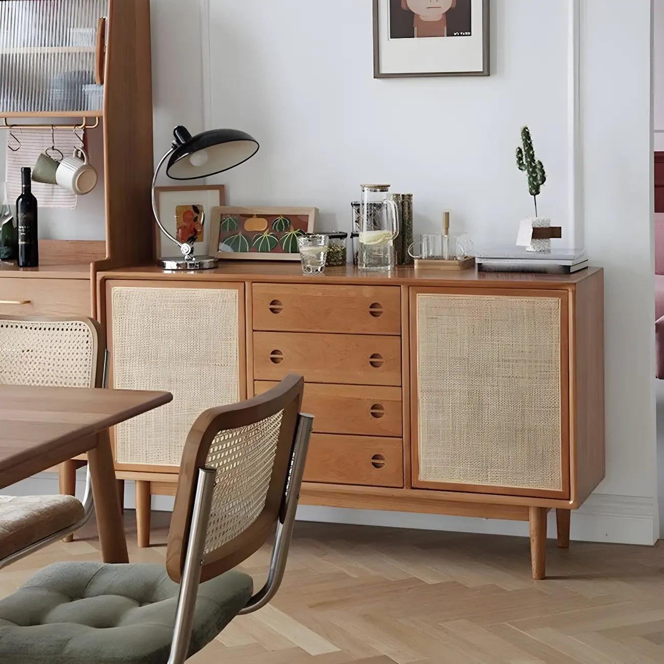 Buffet classique en rotin avec rangement pour salle à manger