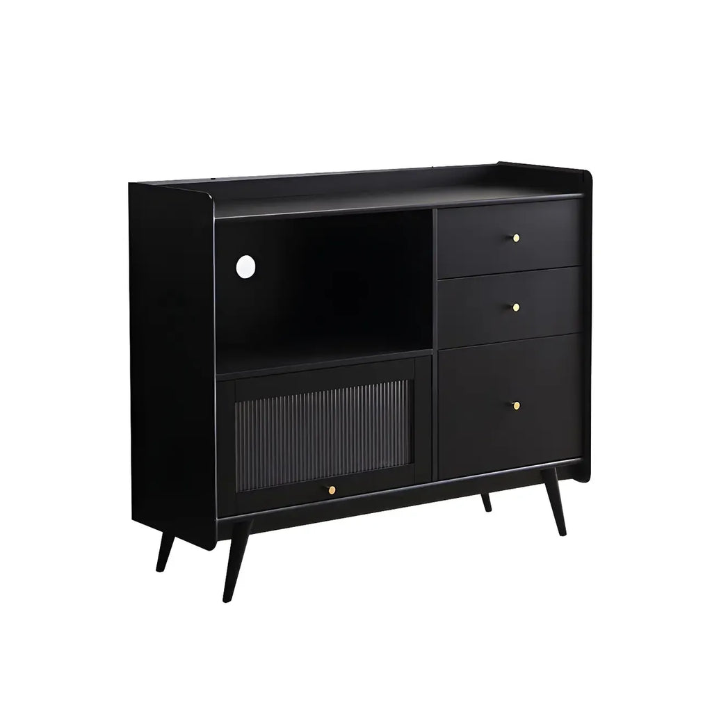 Buffet moderne à 3 tiroirs avec portes vitrées noires