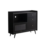 Buffet moderne à 3 tiroirs avec portes vitrées noires