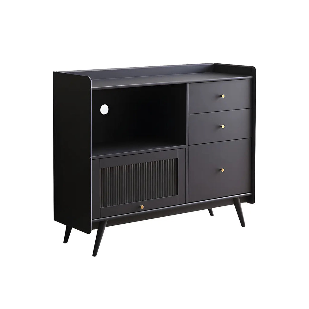 Buffet moderne à 3 tiroirs avec portes vitrées noires