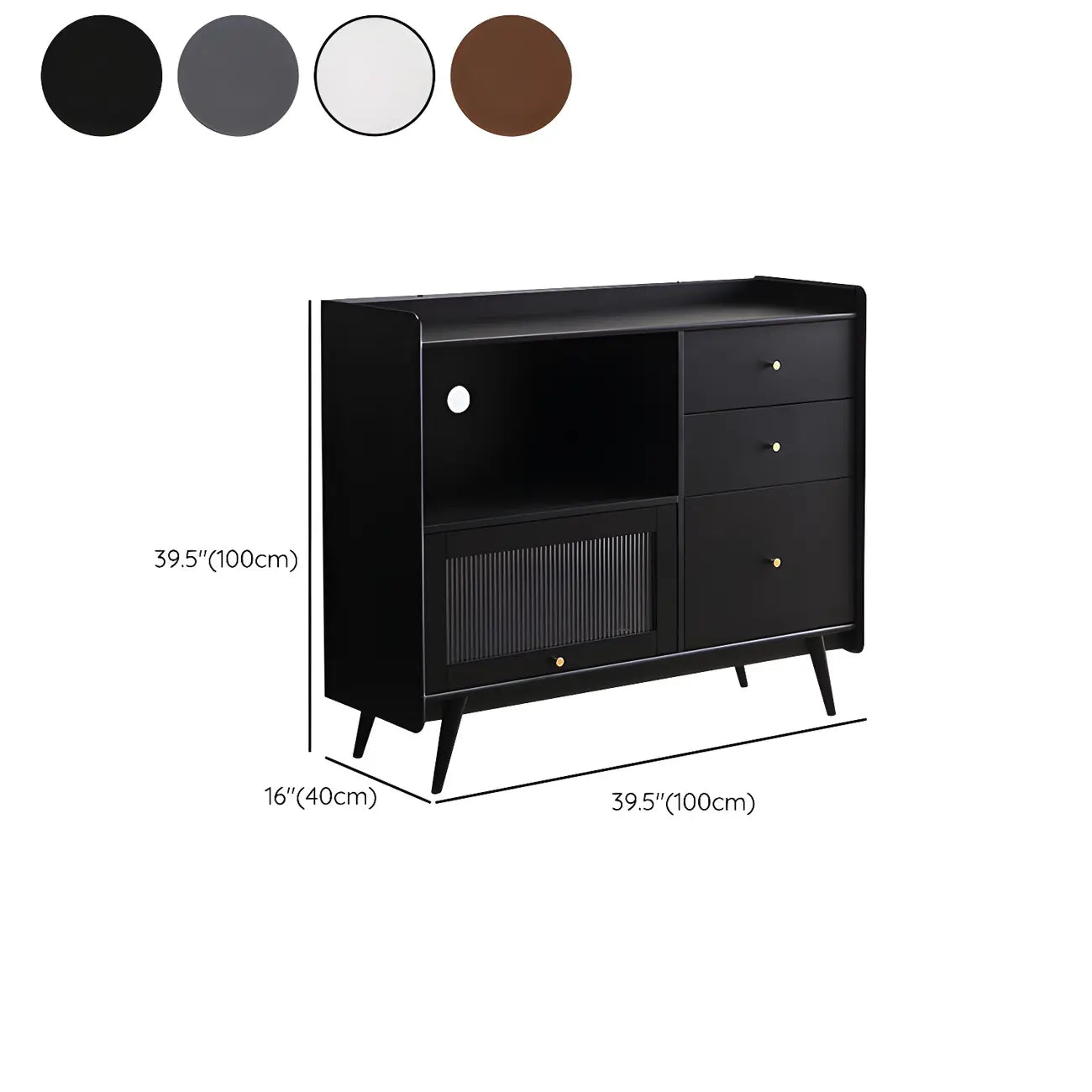 Buffet moderne à 3 tiroirs avec portes vitrées noires